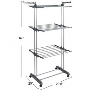 Séchoir à linge mobile pliable et extensible à 4 niveaux en acier inoxydable pour salle de bain et sacs, support de séchage sur pied, vente en gros - Product Image 2