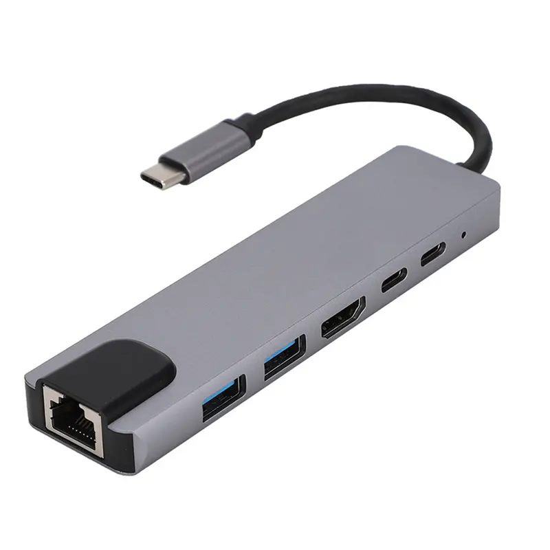 Alliage d'aluminium 6-en-1 USB C HUB Splitter Type C To Hdtv USB 3.0 Adapter For Macbook Pro iPad PC USB HUB