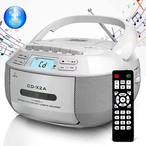 Lecteur de CD et de cassettes portable rétro multifonction avec radio AM/FM pour une utilisation à la maison et en extérieur, fente pour carte USB/TF, matériau plastique - Product Image 2
