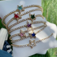 Ensemble de bracelets tennis Fashion Star, dorés, avec breloques étoiles colorées en zircon cubique, pour femmes, vente en gros pour bijouteries et boutiques