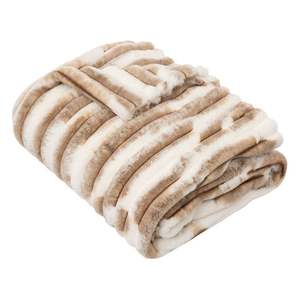 Plaid en polyester bicolore beige/marron 130x180cm - Product Image 1