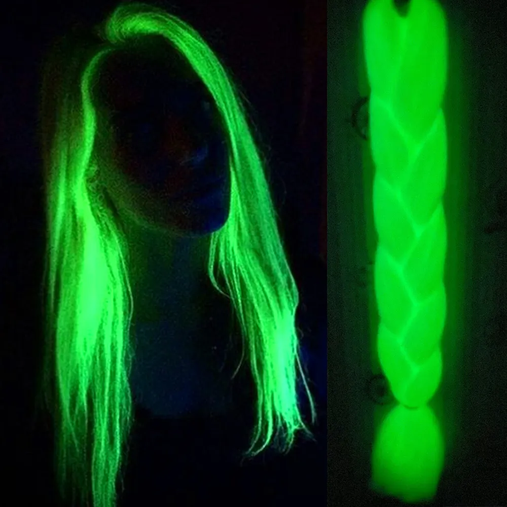 Al Neon D'ardore di Capelli Luce Fluorescente Intrecciare I Capelli Capelli Sintetici Jumbo Trecce di Capelli Brillante nel Buio 24 pollici 100g