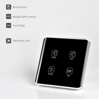 Panneau d'interrupteur tactile intelligent 4 modes pour la maison, contrôle via application mobile, tactile réactif, ligne N+L, panneau incurvé en verre noir