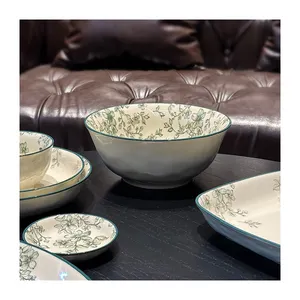 Low price customized logo serving bowl blue ceramic 4.5 inch turkish ceramic bowl green plates sets dinnerware