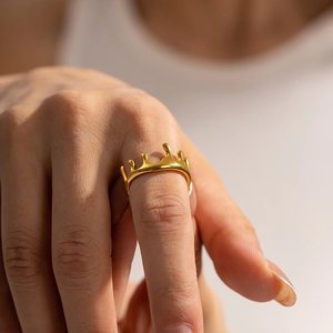 Crown Shape Stainless Steel <b>Ring</b> <b>Adjustable</b> Opening Unisex Fashion Jewelry Gift - Product Image 2