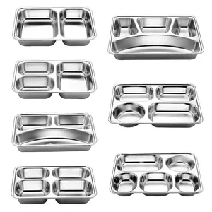 Nampan makanan piring makan siang nampan makanan cepat untuk sekolah kantin nampan makan malam piring Stainless Steel dengan tutup baja> 10