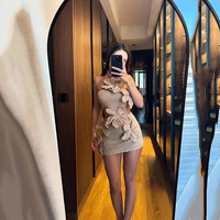 Robe mini en maille tricotée pour femme, style vintage, 3 couleurs, en satin naturel et mousseline, avec fleurs 3D au crochet, idéale pour la plage et les soirées estivales