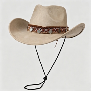 Chapeau de cowboy bohème avec pièces de monnaie et bande tribale, chapeau en feutre de protection solaire style western pour hommes et femmes - Product Image 4