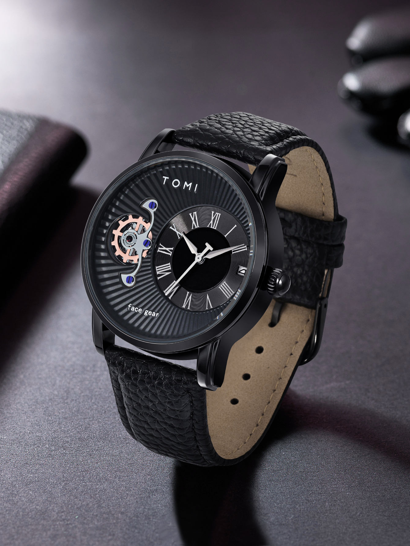 TOMI Men's Watch Set with Roman Numerals Dial