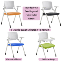 Chaise de conférence et de formation multifonctionnelle moderne avec plateau d'appoint, pieds fixes et roulettes pivotantes pour usage commercial en école