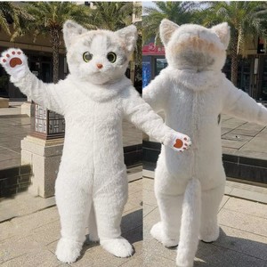 Dễ thương Mèo Trắng phim hoạt hình búp bê trang phục Husky chó người đàn ông đi bộ hiệu suất người lớn cosplay quần áo mèo động vật Linh Vật Trang phục - Product Image 1