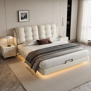 Tempat tidur mengambang berlapis kain Queen Modern dengan sistem lampu LED, rangka tempat tidur Platform mewah dan Set furnitur kamar tidur yang nyaman - Product Image 5