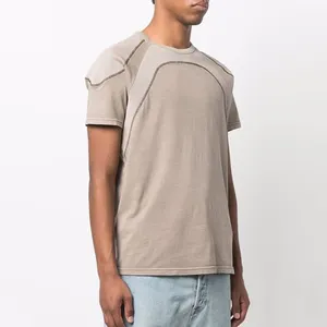 Custom Summer Men Fashion Vintage Contrast Stitch Streetwear t shirt Cut And Sew t-shirt