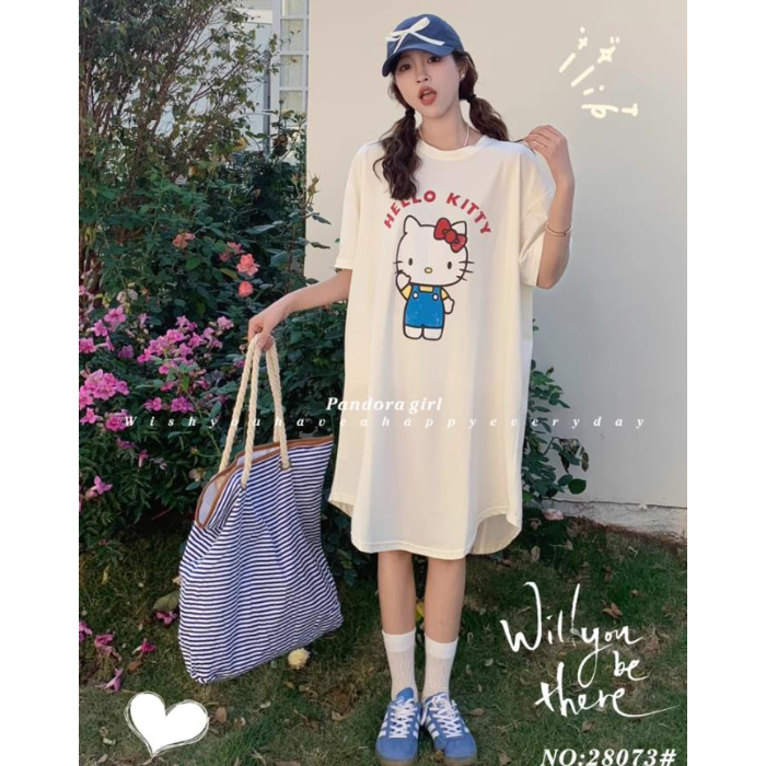 Short Sleeve Red Letter White KT Cat Dress