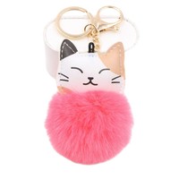 Vente directe usine : Porte-clés et pendentifs pour voiture et sac, chats porte-bonheur mignons avec boule de fourrure premium