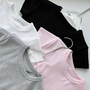 T-shirt court en coton pour femme, décontracté, personnalisé, à manches courtes, uni, tricoté compressé, écologique, pour l'été - Product Image 6