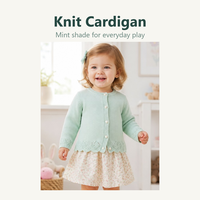 Kardigan Rajut Bayi Perempuan Baru, Lengan Panjang, Kancing Depan, Ujung Bergelombang, Warna Hijau Mint, Sweater Anak Perempuan dengan Kancing Mutiara OEM