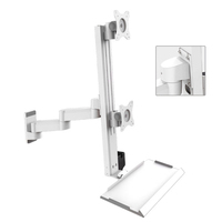 Support mural pour moniteur double écran en alliage d'aluminium robuste, support de moniteur industriel durable avec plateau pour clavier pliable
