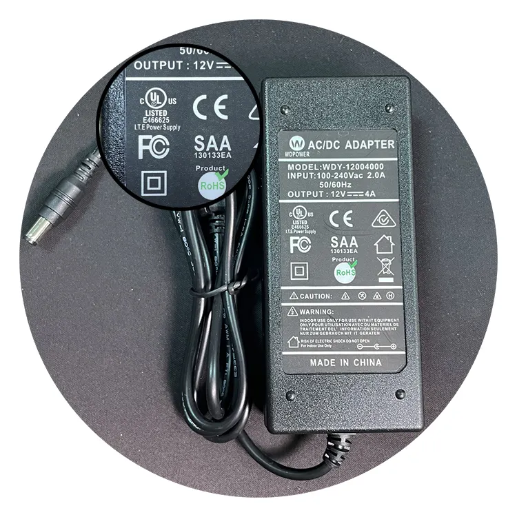 US UA CE ROHS certifié AC100-240V DC12V 4A 48watt LED alimentation pour led enseigne AU néon