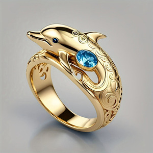 Anello con motivo a nuvola di delfini per donna, gioiello da dito alla moda in stile oceano - Product Image 3