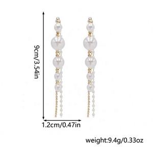 Boucles d'oreilles clous de luxe coréennes en diamant et perle avec long pompon, bijoux tendance et personnalisés, très prisés sur internet - Product Image 2