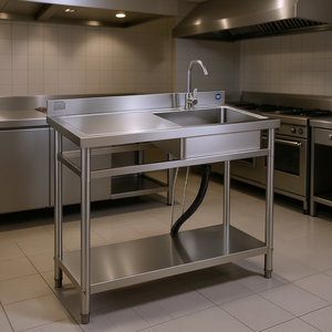 Fregadero Comercial Independiente de un Solo Tazón, Acero Inoxidable con Acabado Pulido, Patas de Altura Ajustable, Modular, Autoensamblable - Product Image 2