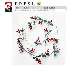 Guirlande de Noël en forme de vigne rouge à quinze têtes et cinq branches de 1,8 m - Product Image 1