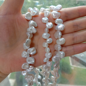 Perla Natural de Agua Dulce Keshi de 38 cm, 9-12 mm, Buen Brillo, Perla BARROCA Suelta en Hebra. - Product Image 4
