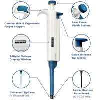 Micropipette monocanal réglable LTT 2-20 µL avec embout jetable, pipette en plastique, outil de transfert de liquide de laboratoire