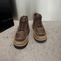 Chaussures à plateforme pour femme, à semelle épaisse et légère, rehaussantes, imperméables, en cuir patchwork, à lacets, style gâteau, pour le printemps