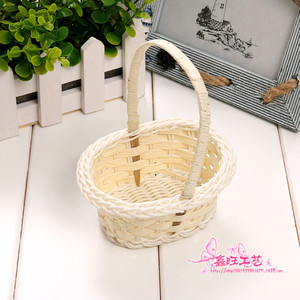 Woven <b>Plastic</b> Flower <b>Basket</b> Oval White Round Shape For Easter Kids Picking Living Room Decor B76 Small <b>Basket</b> - Product Image 4
