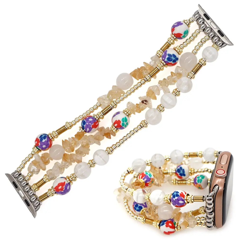 2022 perhiasan modis apple watch band untuk manik-manik kaca putih dan giok putih untuk tali applewatch38-44mm