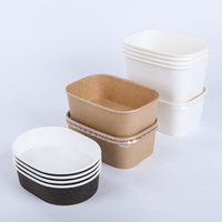 Contenants alimentaires jetables en papier kraft de 500 ml et 1300 ml avec couvercle pour plats chauds/froids, bols à soupe pour les fêtes