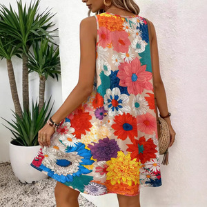 Abito Midi Estivo 2026 da Donna con Stampa Floreale, Senza Maniche, Scollo Quadrato, Linea ad A, Casual Boho da Spiaggia - Product Image 3