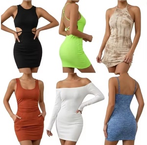 Vestido Mini Bodycon Sexy de Punto para Mujer, Color Sólido, Ajustado, para Fiesta y Club, Estilo Halter sin Mangas con Aberturas, Estilo Verano - Venta Directa de Fábrica - Product Image 1