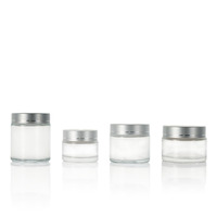 Pot en verre cosmétique avec couvercle en plastique, 5g, 10g, 15g, 20g, 30g, 50g, 100g, 180g, 200g, pot en verre transparent rond de 50g pour crème pour le visage avec couvercle argenté