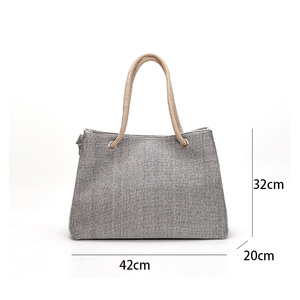 <span class=keywords><strong>2022</strong></span> le più nuove borse tote borsa tote in tela di grande capacità borsa Tote in corda di canapa Casual all'aperto con cerniera per le donne - Product Image 2