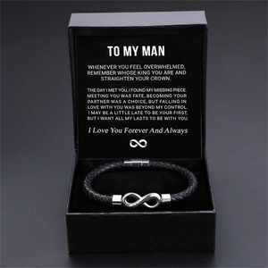 2026 <b>Engraved</b> Geometric Stainless Steel Black Handmade Leather Unisex Chain & Link Bracelet Magnetic Buckle Classic - Product Image 4