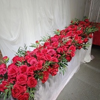 100cm/200cm Bunga Mawar Sutra Merah Burgundy Buatan, Dekorasi Latar Belakang Pernikahan Bergaris, Hiasan Dinding, Susunan Berjajar, Perlengkapan Panggung Acara