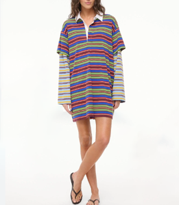 <span class=keywords><strong>Camiseta</strong></span> Polo transpirable de longitud media para mujer, <span class=keywords><strong>Vestido</strong></span> de <span class=keywords><strong>manga</strong></span> <span class=keywords><strong>larga</strong></span> con rayas de color en contraste, logotipo frontal, tela peinada - Product Image 5
