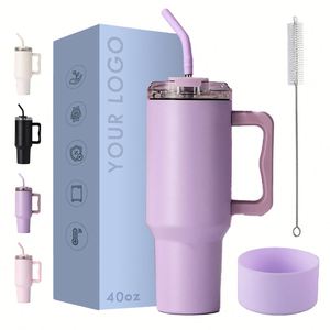 Custom 40oz Travel Sublimation Tumbler <b>Insulated</b> Stainless Steel Flip Straw Tumbler <b>Mug</b> with Handle Twist on Lid - Product Image 1