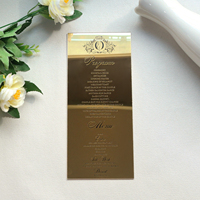 Carte d'invitation de mariage en acrylique miroir doré personnalisé Carte de menu avec feuille d'or/texte gravé pour la fête de mariage