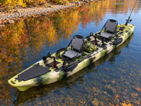 Kayak tandem en HDPE pour 2 personnes, modulaire en 3 parties, double kayak de pêche 421 cm avec deux pédales Penguin et sièges en métal