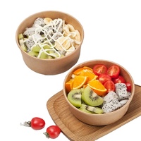 Harga pabrik grosir 1500 ml 50 oz mangkuk kertas Kraft Biodegradable sekali pakai mangkuk Salad sekali pakai dengan tutup