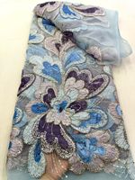 Tissu KC multicolore en velours 3D floral perlé, dentelle en tulle, maille ornée de strass pour robe de soirée de mariage africaine