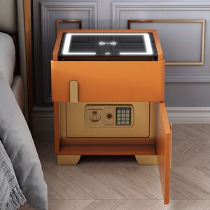 Armario lateral de cama de dormitorio de lujo XBT moderno y sencillo con luz de carga inalámbrica segura integrada