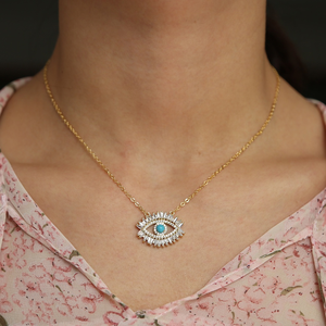 Turkish Evil Eye Charm Necklace Bracelet <strong>Ring</strong> Paved with <strong>Blue</strong> Bead White Zircon Women Wedding Gift Summer Style Jewelry Set - Product Image 6