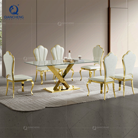 Table de salle à manger de luxe avec base en acier inoxydable, plateau en verre trempé, table rectangulaire pour mariage, meubles pour la maison et l'hôtel
