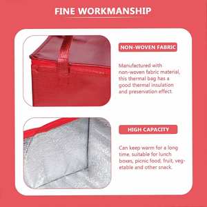 Sac isotherme rouge non tissé en gros, sac repas thermique tendance avec motif lettre pour pique-nique, voyage, livraison de repas, tailles personnalisables - Product Image 4