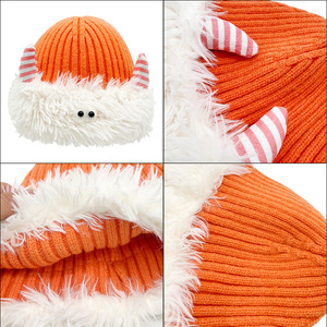 Cute Knitted Beanie With Devil Horns And Fur Trim For Women Winter Warm Hat 56-58CM Wool Material Plush Style - Product Image 2